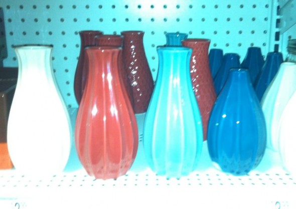 red white blue vases